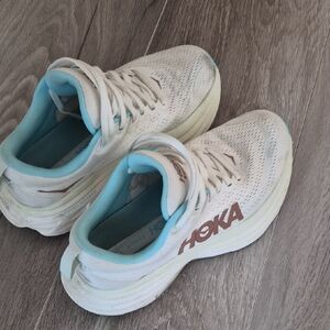 Hoka Women's Cream and Light Blue Athletic Shoes